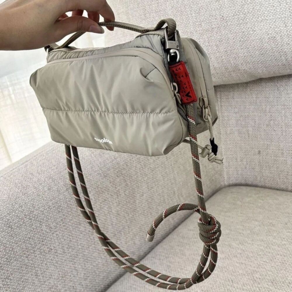Topologie Light Taupe Quilted Crossbody Bag with Rope Strap